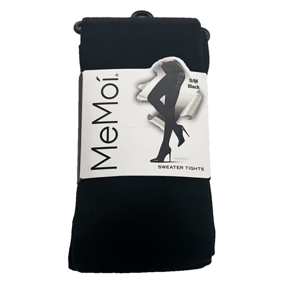 MeMoi Women's Cozy Brooklyn Flat Knit Sweater Tights, Black Size S/M - Picture 2 of 7